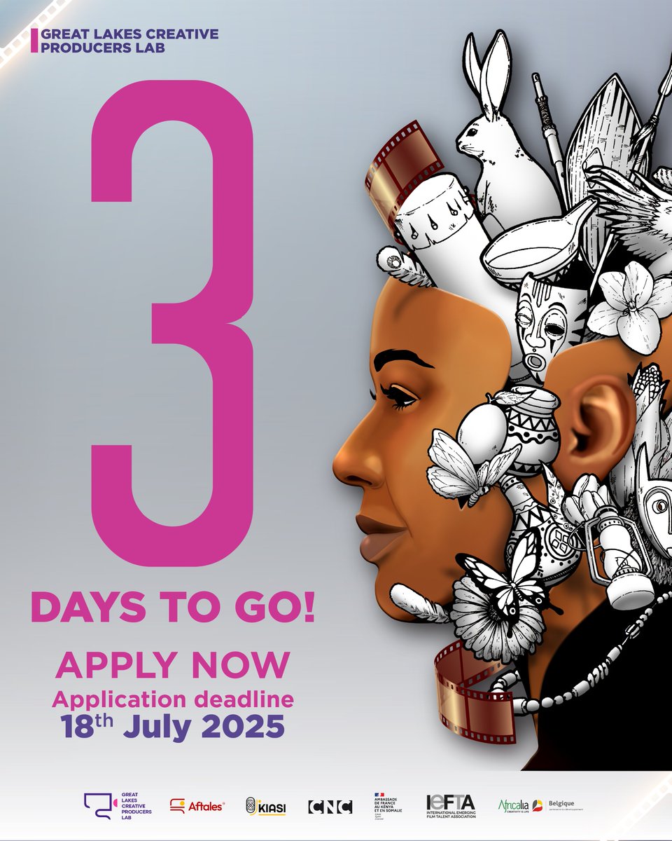 With the deadline extension, only 3 days left to apply for the 5th edition of the Great Lakes Creative Producers Lab.
Currently accepting feature projects in development - Fiction and Documentary.  <a href="/FranceinKenya/">FrenchEmbassyKenya</a> <a href="/africalia/">Africalia</a> <a href="/LeCNC/">Le CNC</a> <a href="/IEFTA_Org/">IEFTA</a> 
Apply now via the link in our bio! 🚀