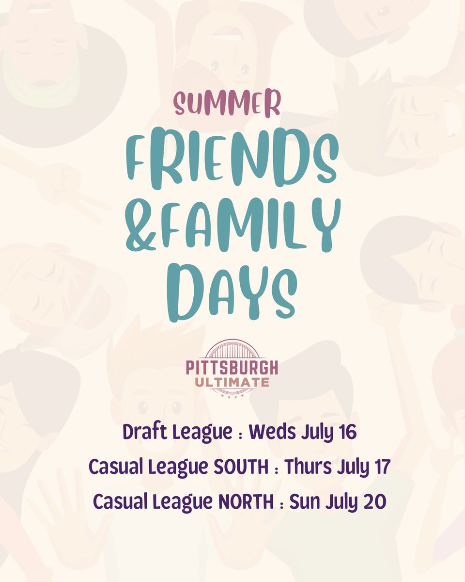 Friends and family days for summer start today!

Today/Weds (sum draft league)
Tomr/Thurs (sum casual SOUTH)
Sun (sum casual NORTH)

Bring a friend or family member to watch the game, learn some things about the sport and meet your friends!