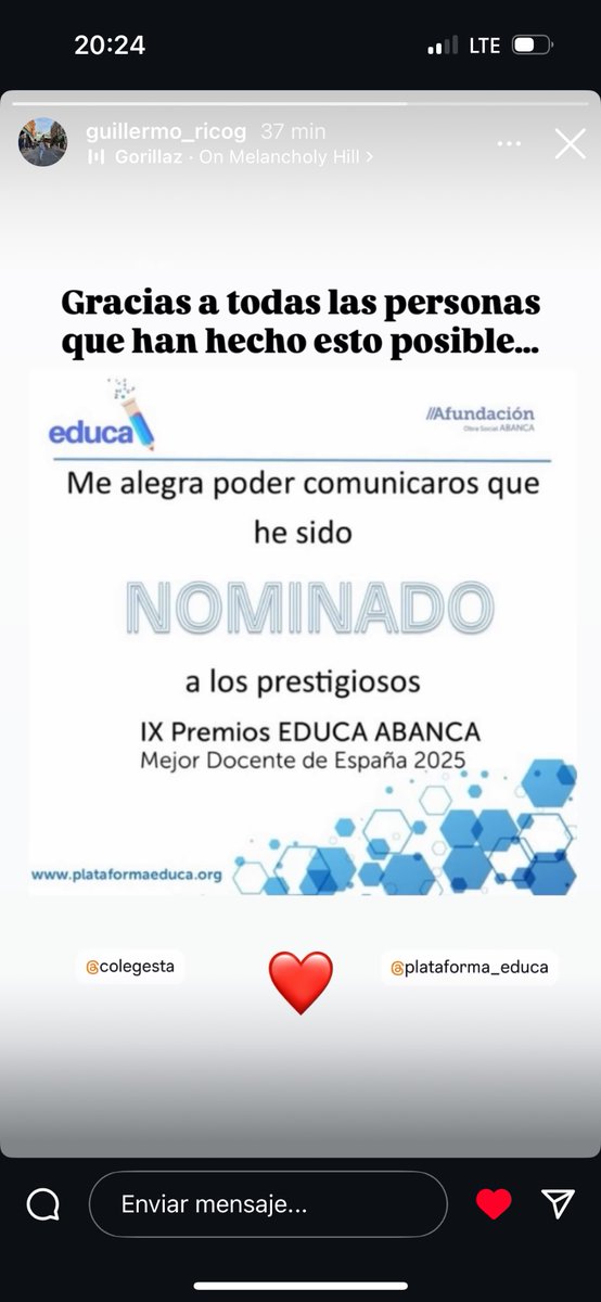 ¡Nos encanta compartir esta noticia!
Sabemos que se lo merece, porque en nuestro cole están los mejores.
Nuestro docente, Guillermo Rico Gallego, ha sido nominado a los prestigiosos premios Educa Abanca como mejor docente de España.
#EducaAbanca2025 <a href="/educa_s/">@plataforma_educa</a>  <a href="/Educastur/">Consejería de Educación</a>