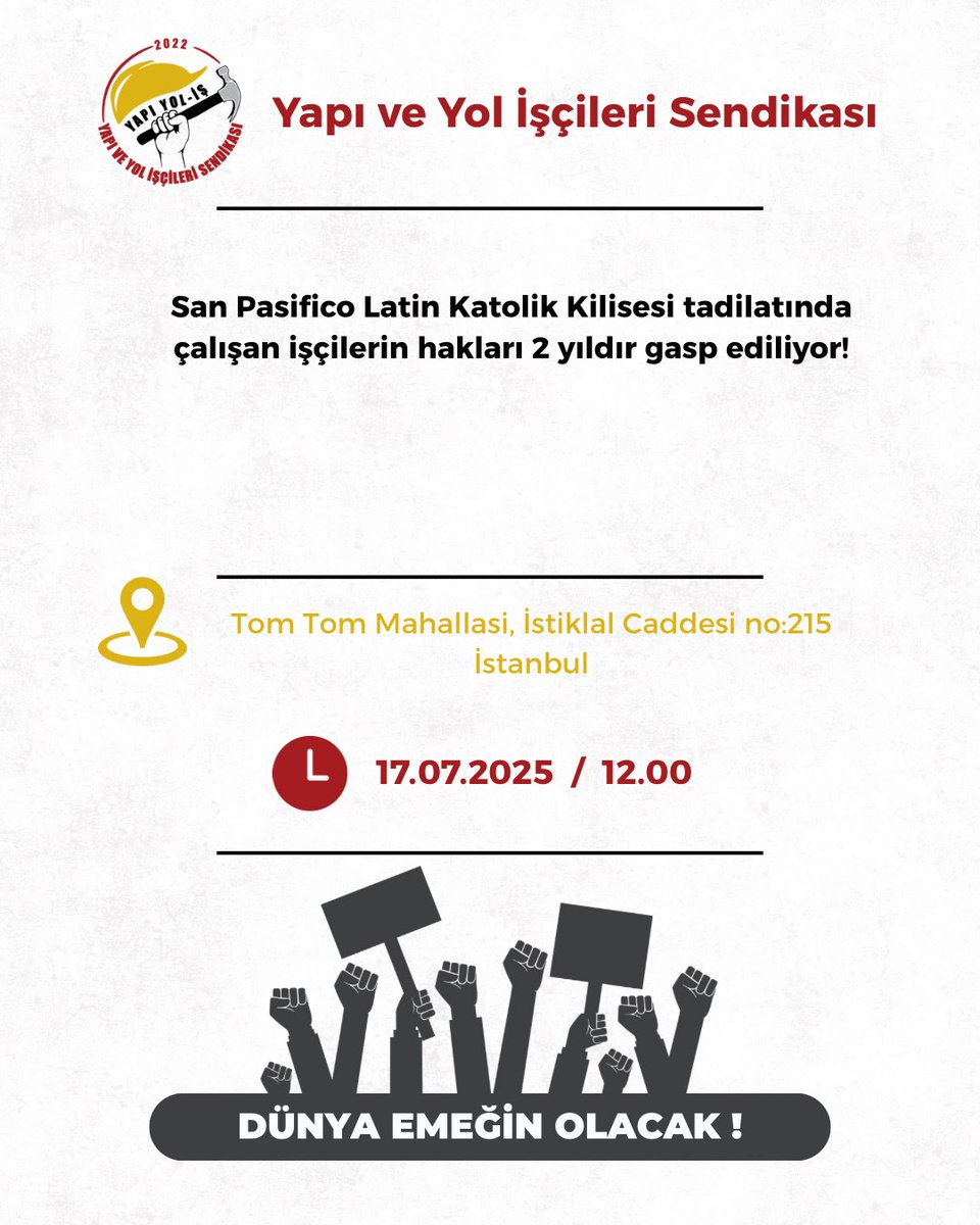 🚩İstanbul 

▪️San Pasifico Latin Katolik Kilisesi yönetimi tarafından gasp edilen haklarımızı almak için eylemimizin 10. Gününde mücadeleye devam ediyoruz!

▪️Haklarımızı almadan hiç bir yere gitmeyeceğiz!