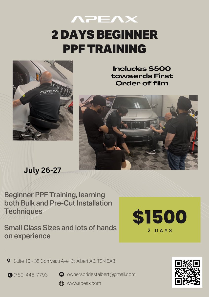 owner_albert's tweet image. Apeax PPF training in Alberta for July is almost full.
Don’t miss the opportunity and join the Apeax Canada network .
Sign up now:
Ownerspridestalbert@gmail.com
#ppf #PPFTraining #tint #apeax #gloss