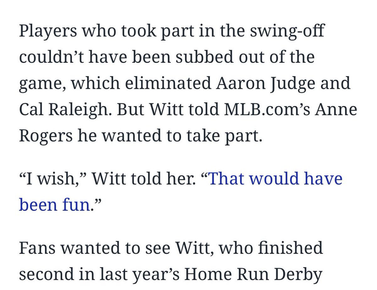 evharkin's tweet image. I originally thought Bobby Witt Jr. must’ve declined being in the #AllStarGame swing-off when Aaron Boone decided to put Johnathan Aranda in the contest over Witt.

I guess not, makes me wonder what led to that choice. #MLB #RepBX 

-@KCStar ⬇️