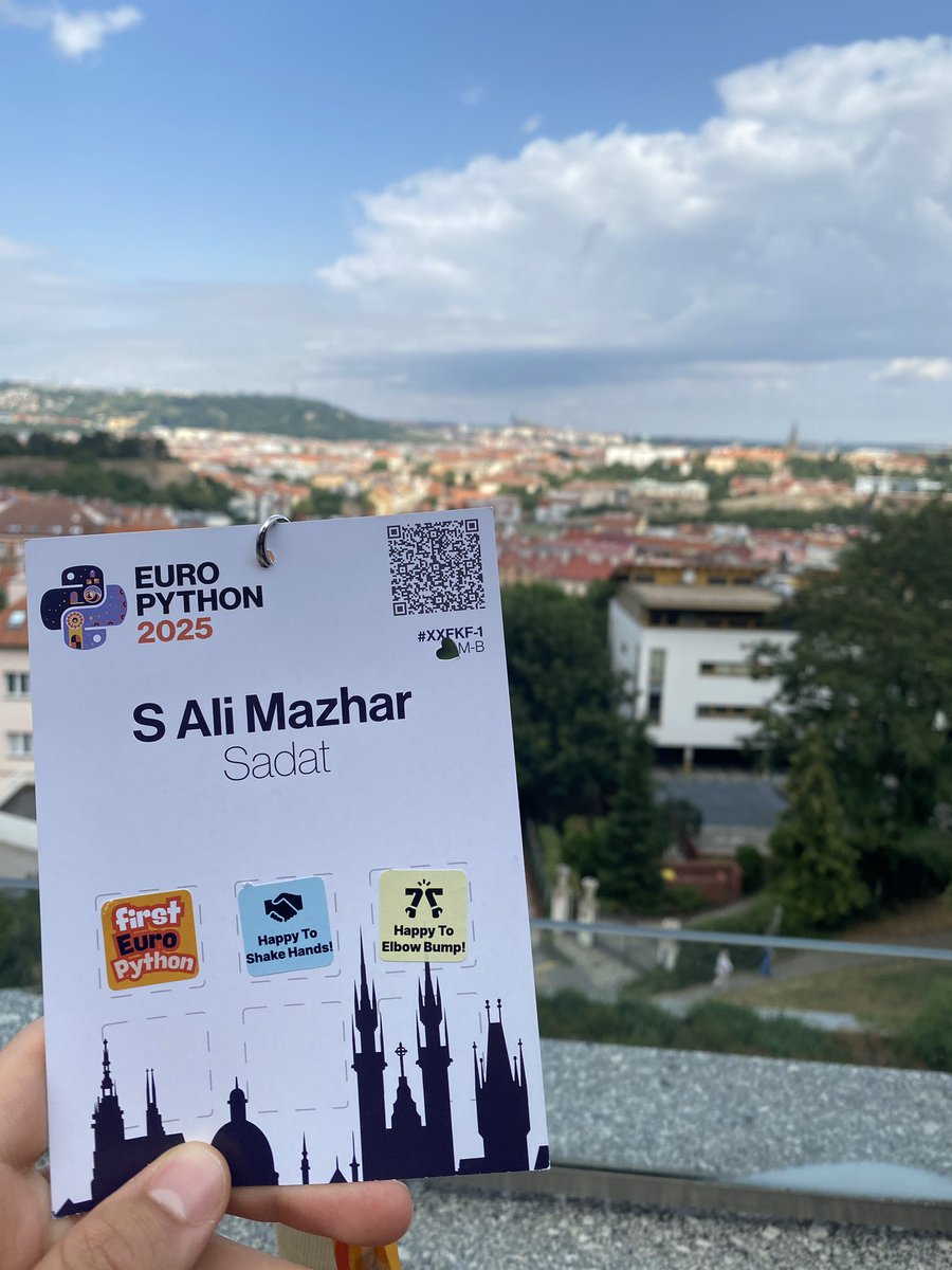 ali_maz_sdt's tweet image. #EuroPython2025 kicked off today in Prague⚡️
Looking forward to an exciting week; 3 days of talks and 2 days of sprints 🚀
The venue has a great terrace, that’s perfect for recharging your introvert energy 😌
Also, the conference t-shirt looked too good not to wear right away 😄