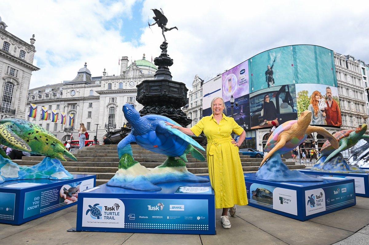 DeborahMeaden's tweet image. Well that was quite a thing! The launch of the @tusk_org turtle trail.,, 17 Artist-painted turtles (and me and @StevenBartlett ) appearing at iconic London hotspots to raise the profile of the work Tusk supports to protect and conserve wildlife. #tuskturtletrail