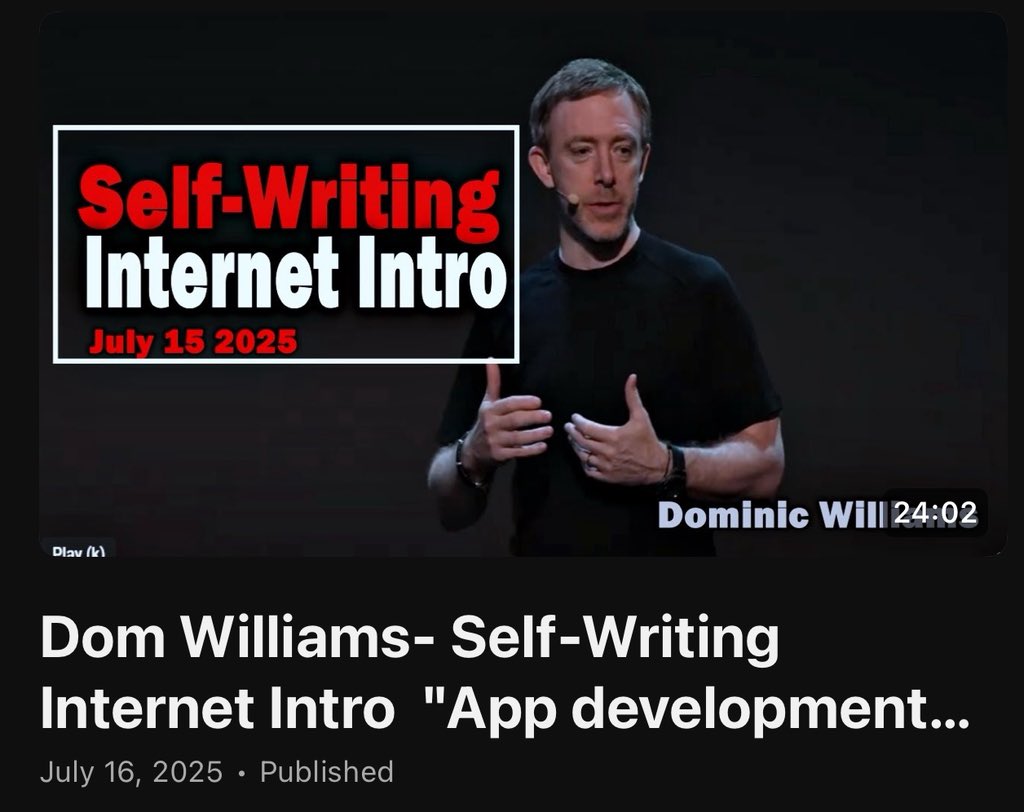 SliceInfo.icp∞ (@info_slice) on Twitter photo Dom Williams- Self-Writing Internet Intro  "App development will be  Converstaions" | Caffeine AI
youtu.be/rdvnCEJaIZ8 Dom Williams- Self-Writing Internet Intro  "App development will be  Converstaions" | Caffeine AI
youtu.be/rdvnCEJaIZ8