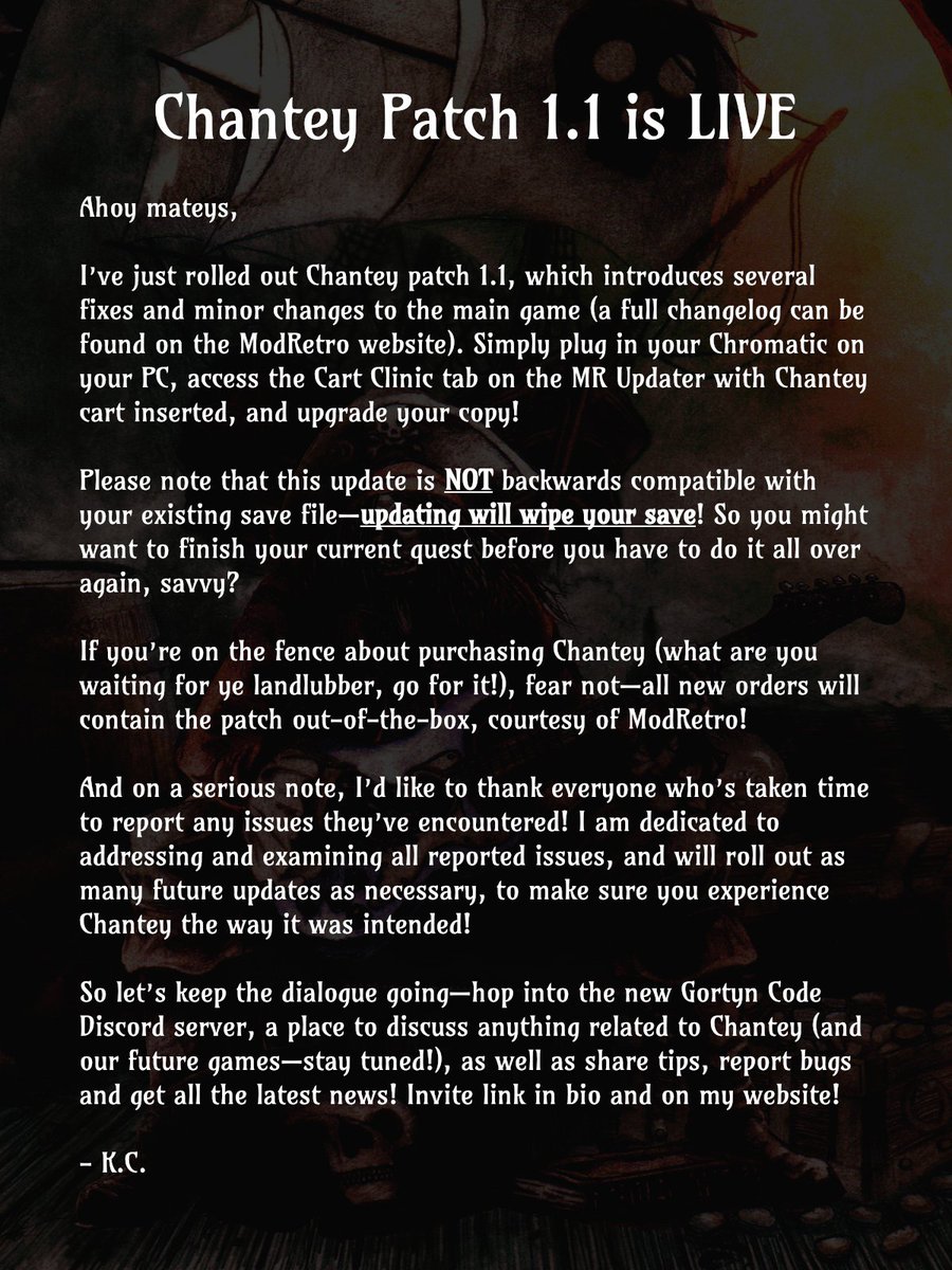 GortynCode's tweet image. 📣Happy to share that Patch 1.1 is LIVE via the @modretro MR Updater Cart Clinic!
A huge shoutout to everyone who's brought issues to my attention - they've all been addressed in this version!
For a comprehensive changelog, please visit modretro.com/pages/games-ch…
Stay awesome!