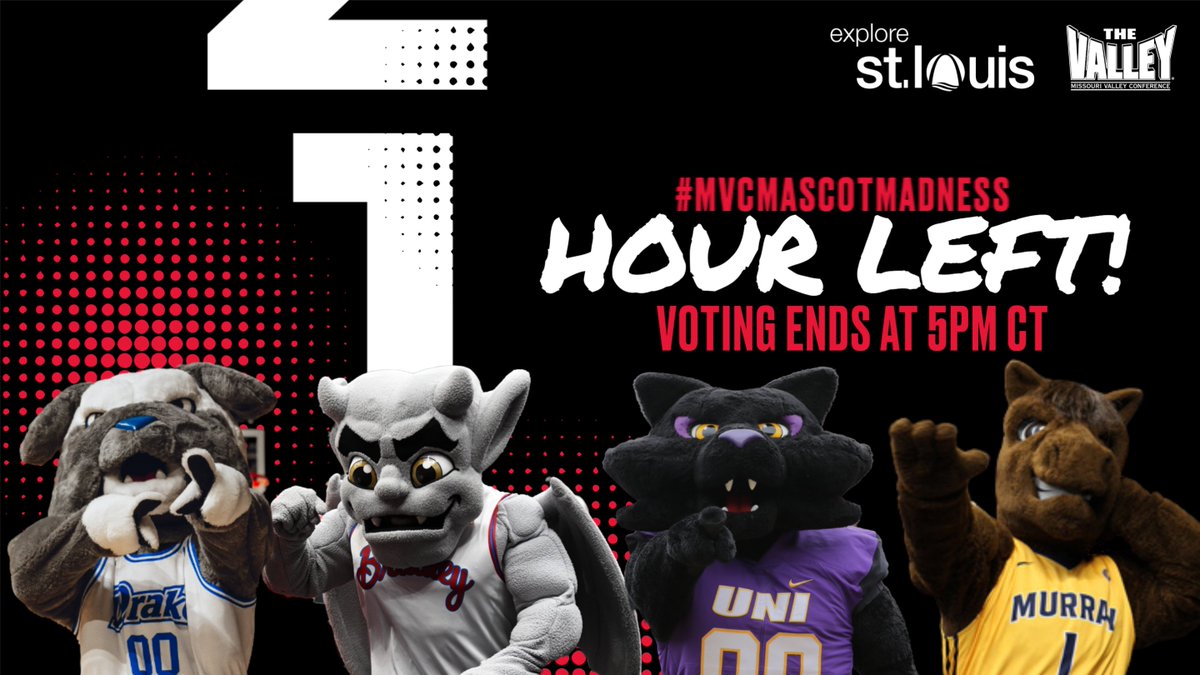 MVCsports's tweet image. ⌛️⏳⌛️
Time’s almost up to vote in today’s #MVCMascotMadness Match Ups👀
Spike🆚Kaboom!
TC🆚Dunker
👉 bit.ly/4eQrVxk
@ExploreStLouis x #TheValleyRunsDeep