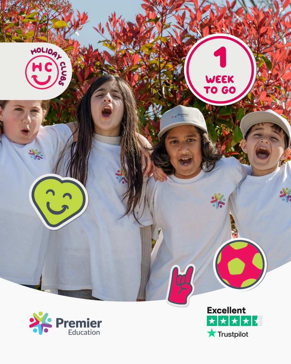 🎉 Just 1 WEEK to go until our ⭐️5-star Holiday Clubs⭐️ kick off at Premier Education!

☀️ Sports, games, arts &amp; crafts
👫 New friends &amp; lots of fun
✅ Flexible, reliable childcare

🎟️ Book now: hubs.ly/Q03rFWS90

#PremierEducation #HolidayClubs #SummerFun #KidsActivities