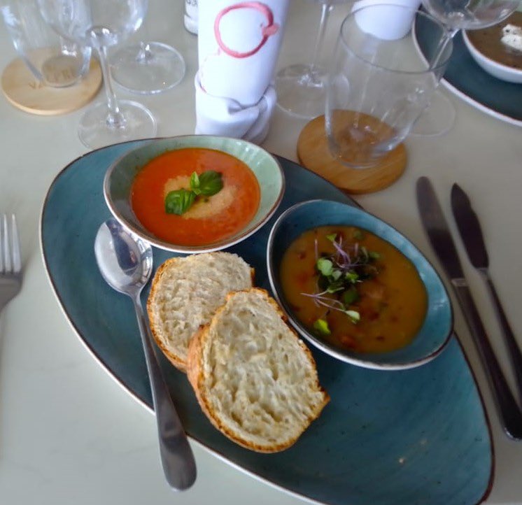 Our special for winter. Prepared by culinary school students under the supervision of exec chef Bruce Burns 
Duo of soups! Pick any 2 of the following:
Cream of mushroom
Ham, bean &amp; Chilli
Tomato, basil &amp; parmesan
Broccoli &amp; cheddar 
Served with our home-made ciabatta
R110