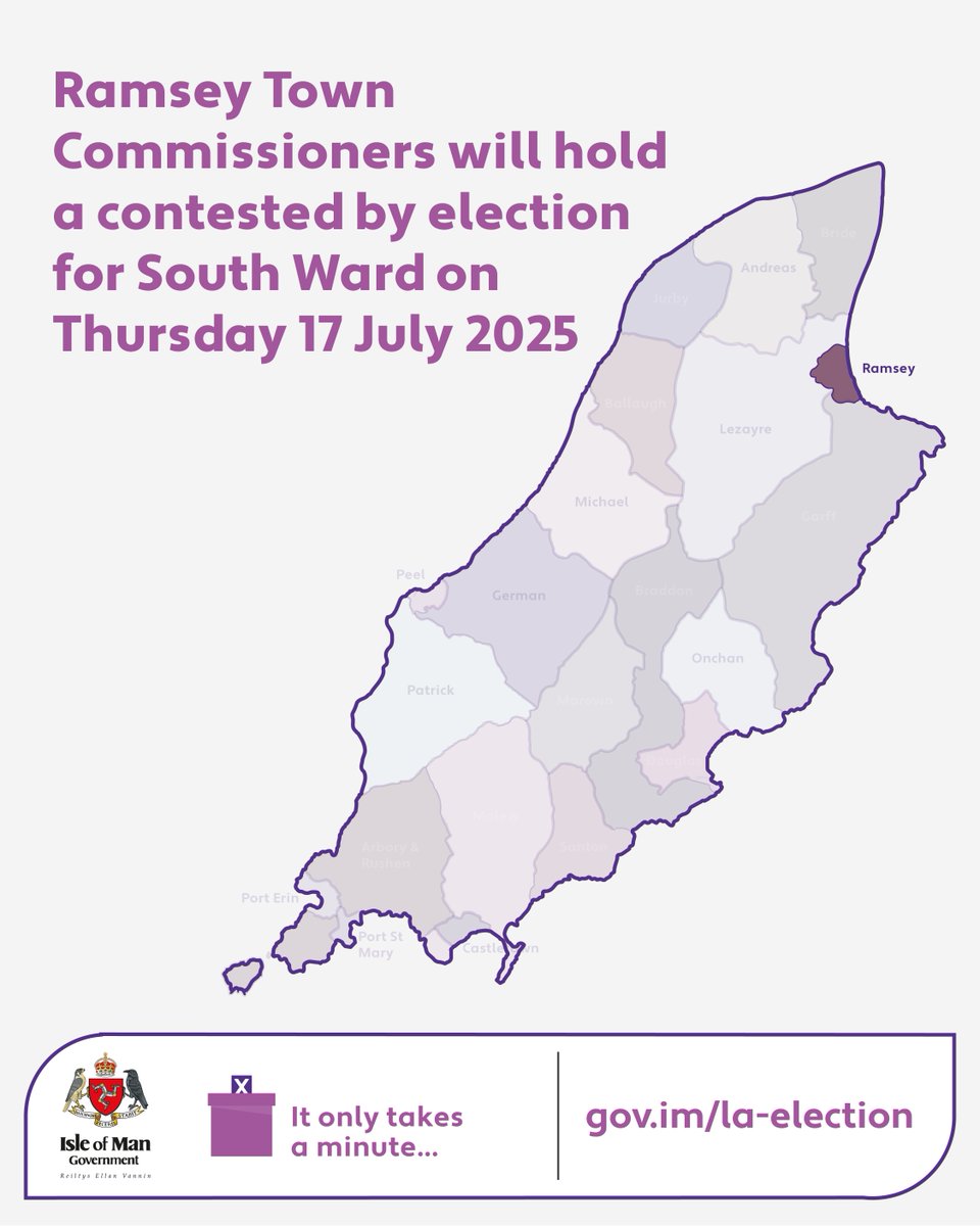 IOMGovernment's tweet image. 📢Ramsey by-election - polls open tomorrow!
A reminder that polling stations in Ramsey (South Ward) will be open tomorrow, Thursday 17 July, from 8am to 8pm at Ramsey Town Hall
How to vote: elections.gov.im/information-fo…
For any further questions 👉 elections@gov.im / 685754.