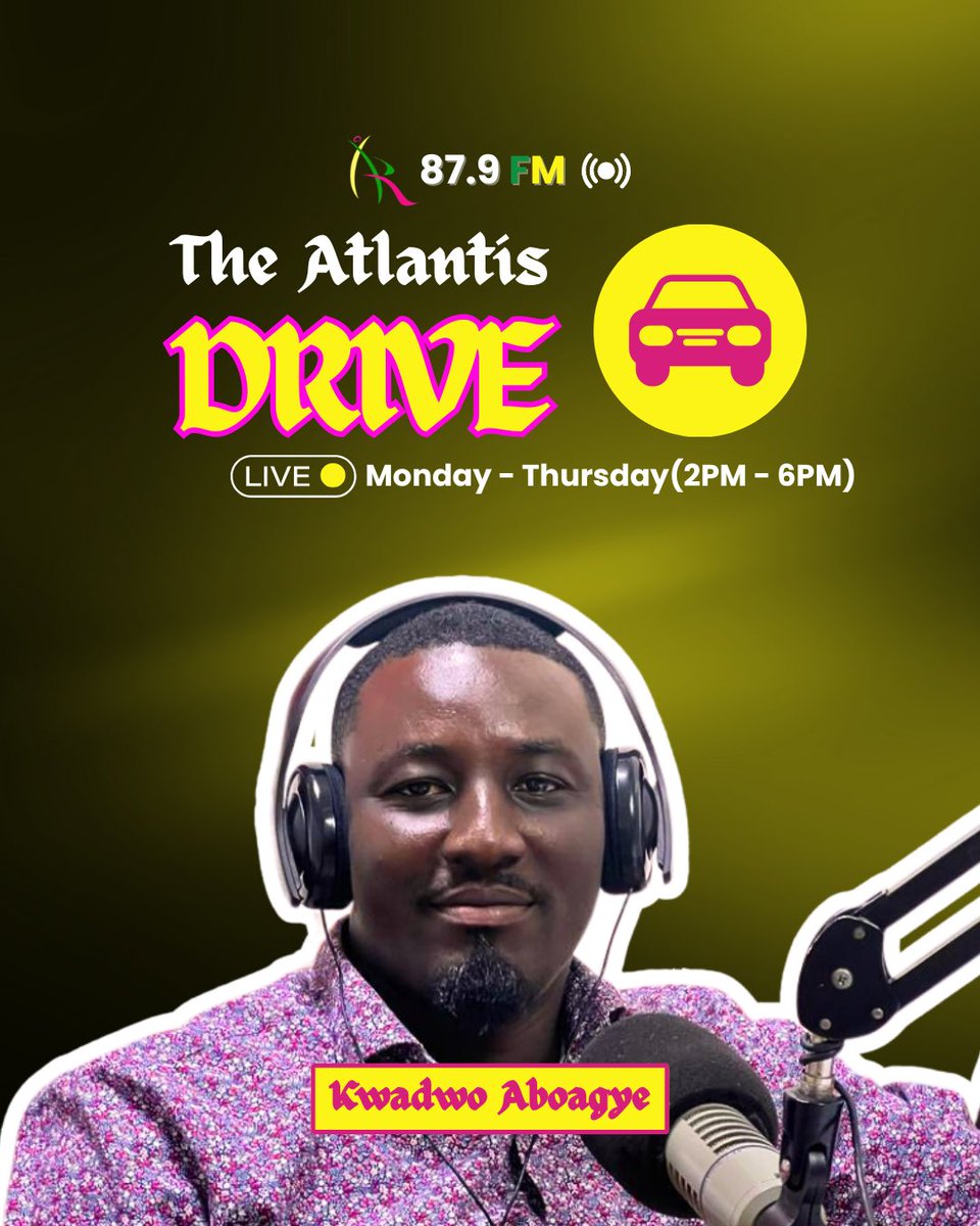 ATLANTISFM879's tweet image. Buckle up for the Atlantis Drive with Kwadwo Aboagye ! 🚗🎶 Only on Atlantis Radio 87.9 FM.
.
.
.
 #AtlantisDrive #DriveTimeVibes #AtlantisRadio
