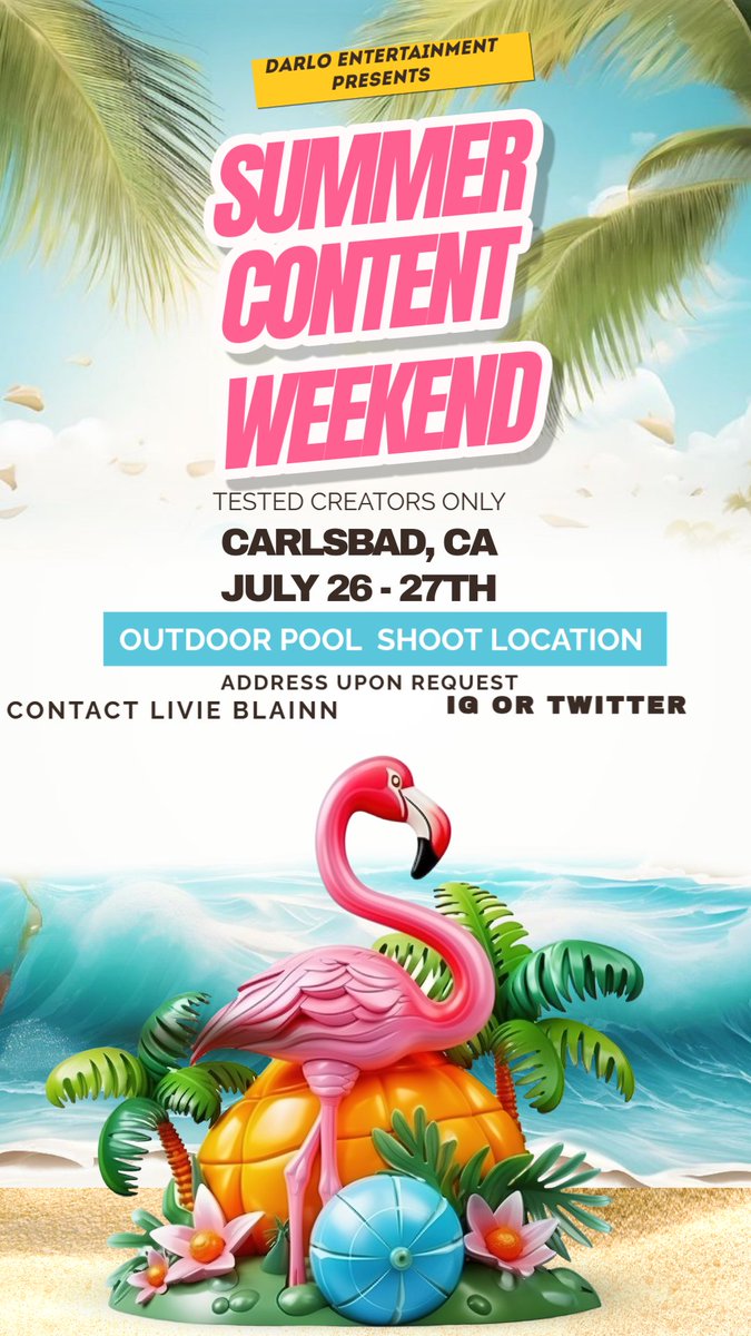 Tested  creators tap in 🇺🇲 
CA 
July 15th-28th
Open to BG, GG, BBG, BGG, GB, GROUP and fetish

Content weekend...HMU if interested