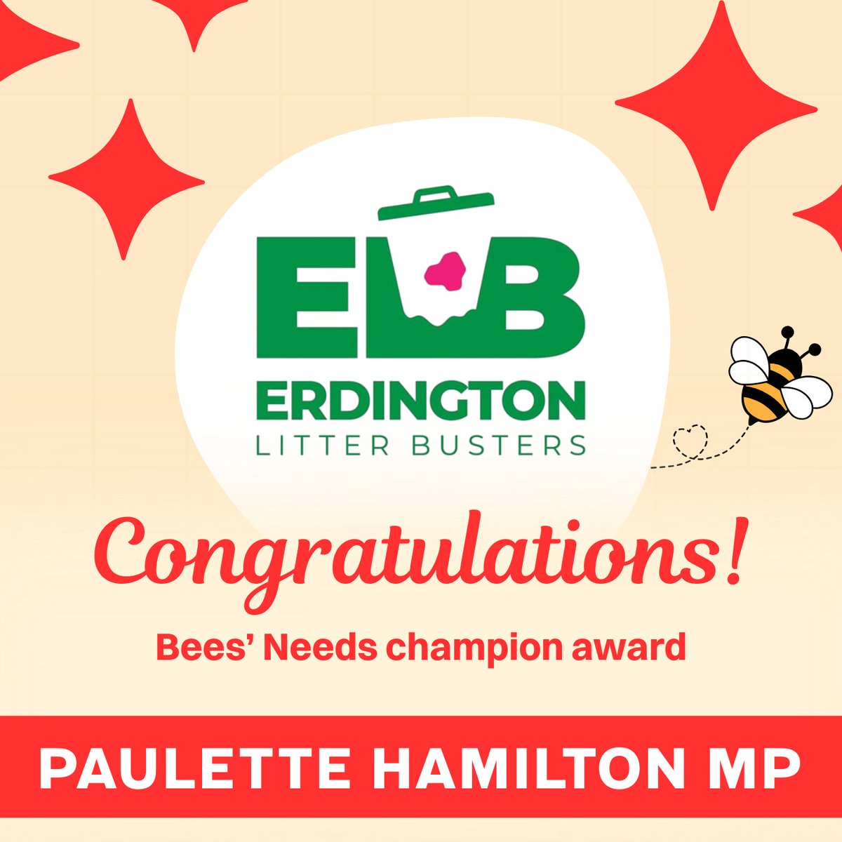 PauletteHamilto's tweet image. Huge congratulations to our very own Erdington Litter Busters for being named Bees' Needs Champions! 🐝🎉
This #BeesNeedsWeek, let’s celebrate the vital role bees & pollinators play in our ecosystem.
Learn how you can help 👇🏿
gov.uk/government/pub…