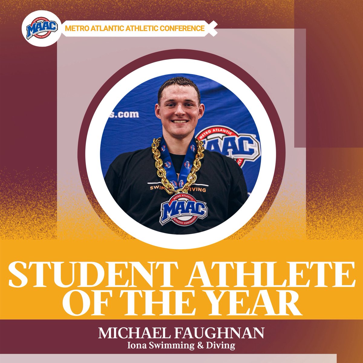 IonaGaels's tweet image. 𝘽𝘼𝘾𝙆-𝙏𝙊-𝘽𝘼𝘾𝙆!!
Michael Faughnan is your 2024-2025 MAAC Student Athlete of the Year!!
Michael becomes the fourth Gael in the last 25 years to go back-to-back!
#GaelNation | #IonaSwim | #MAACSports