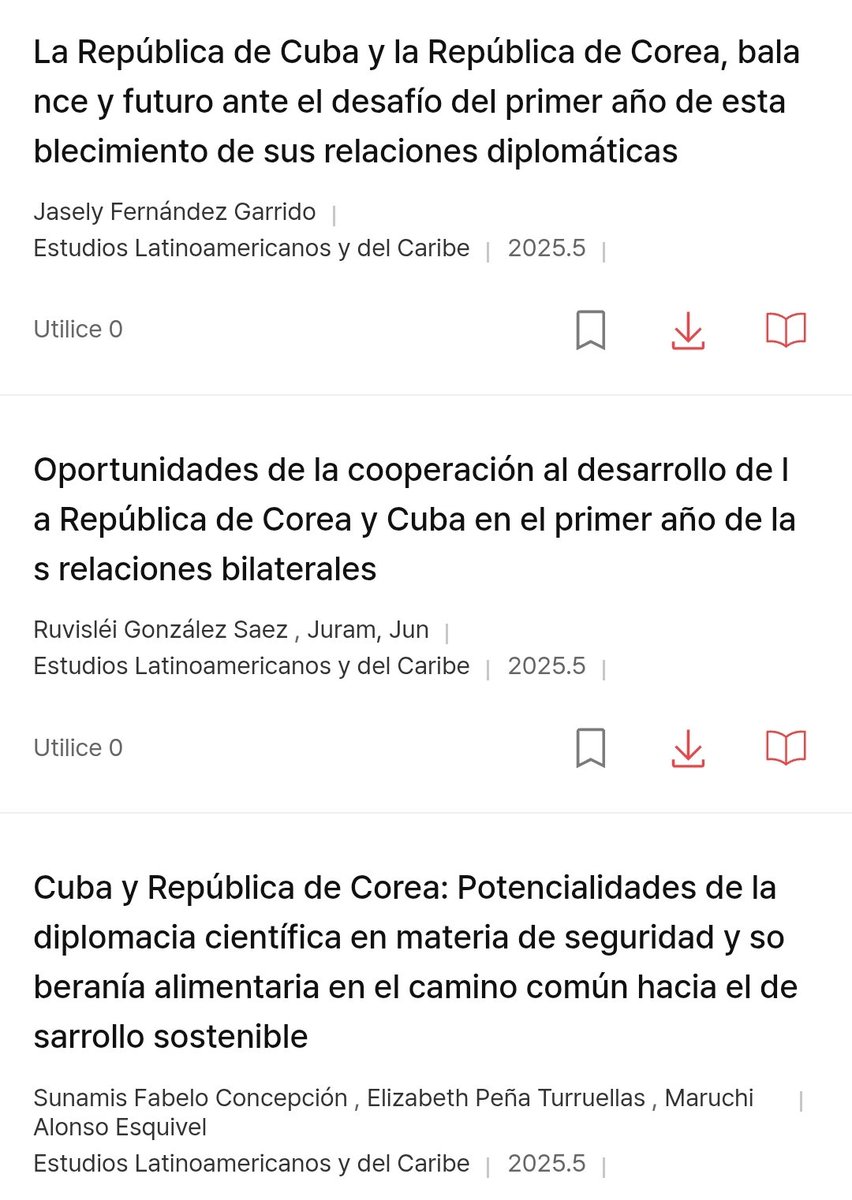CIPICuba's tweet image. Dr. Ruvislei González, MSc. Jasely Fernández y Dra. Sunamis Fabelo de @CIPICuba publican artículos en Edición Especial por 1er aniversario de relaciones e/Cuba y la República de Corea  en revista Latin American and Caribbean Studies de la @HankukTkd dbpia.co.kr/journal/voisDe…