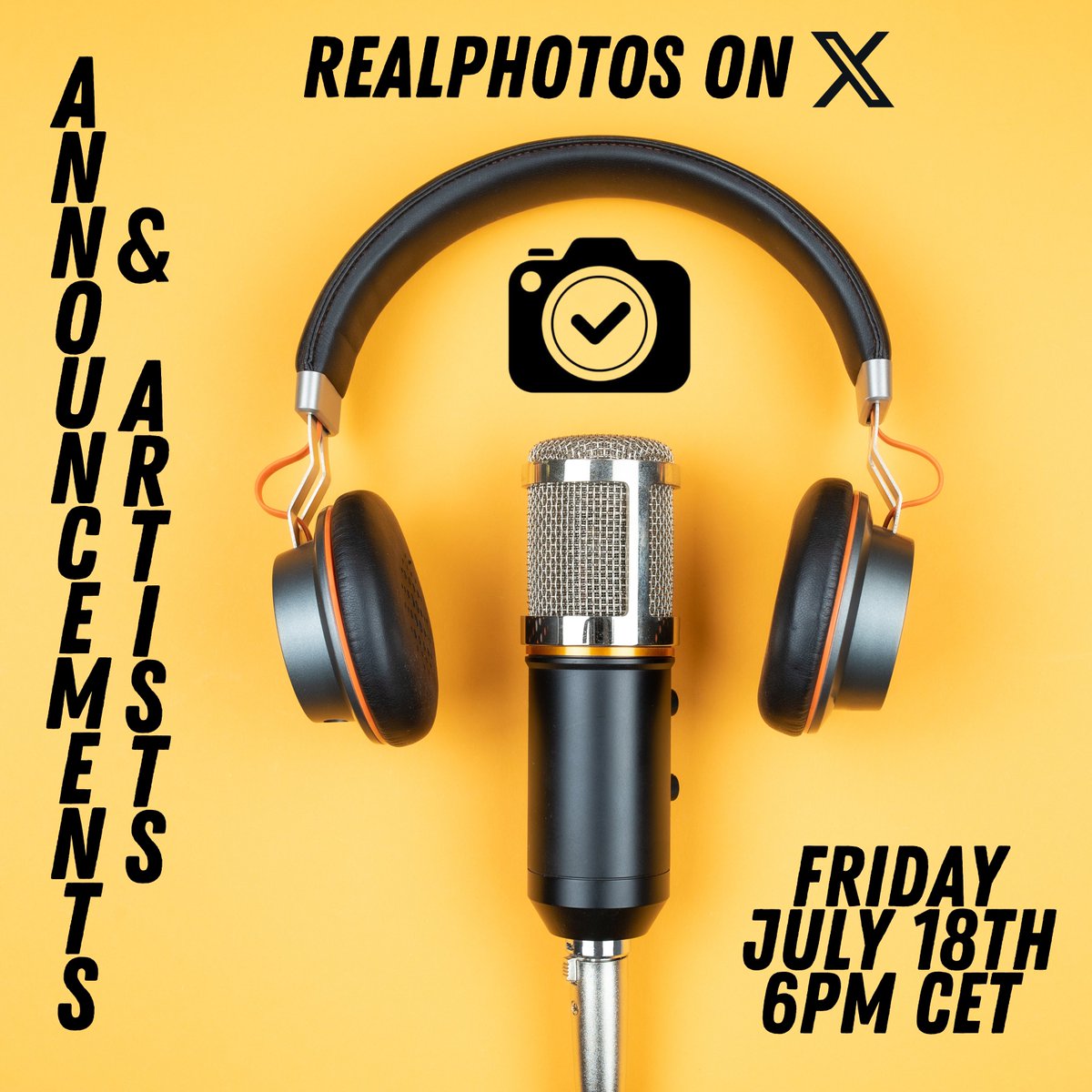 THIS FRIDAY 🎙️

"Announcements &amp; Artists"

Happily, we have both: exciting news regarding real.photos, and artists on the app with amazing work to share.

Where we come from that’s called a “win win”.

👉 x.com/i/spaces/1yNGa…
⏰ 6pm CET / 12pm ET
✅ Reminders ON.