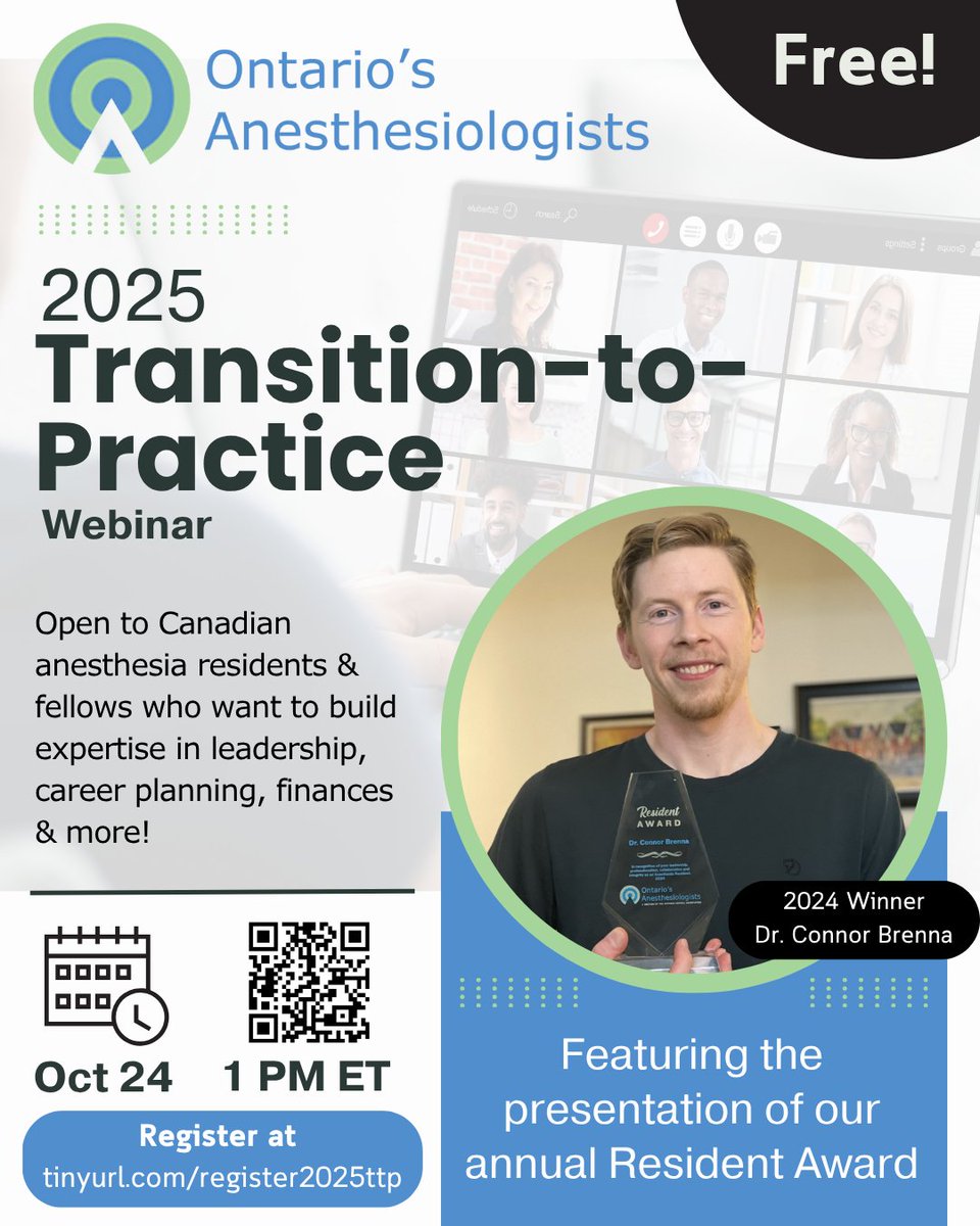 ON_Anesthesia's tweet image. Are you a 🇨🇦 anesthesia resident or fellow who is ready to take the next step in your career? Then RSVP for th e 2025 Transition-to-Practice webinar, a free event  that covers everything from shaping your career path to mastering OHIP billing! Learn more at the link below.