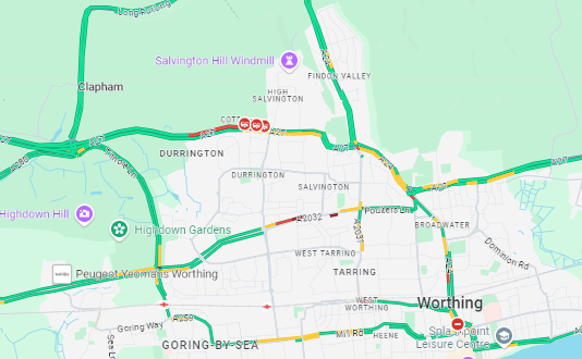 SylvMelB's tweet image. #Durrington: #A27 Arundel Road partly blocked Eastbound due to an accident involving a car and a motorcyclist at Ivydore Avenue @SussexTW @SussexIncidents