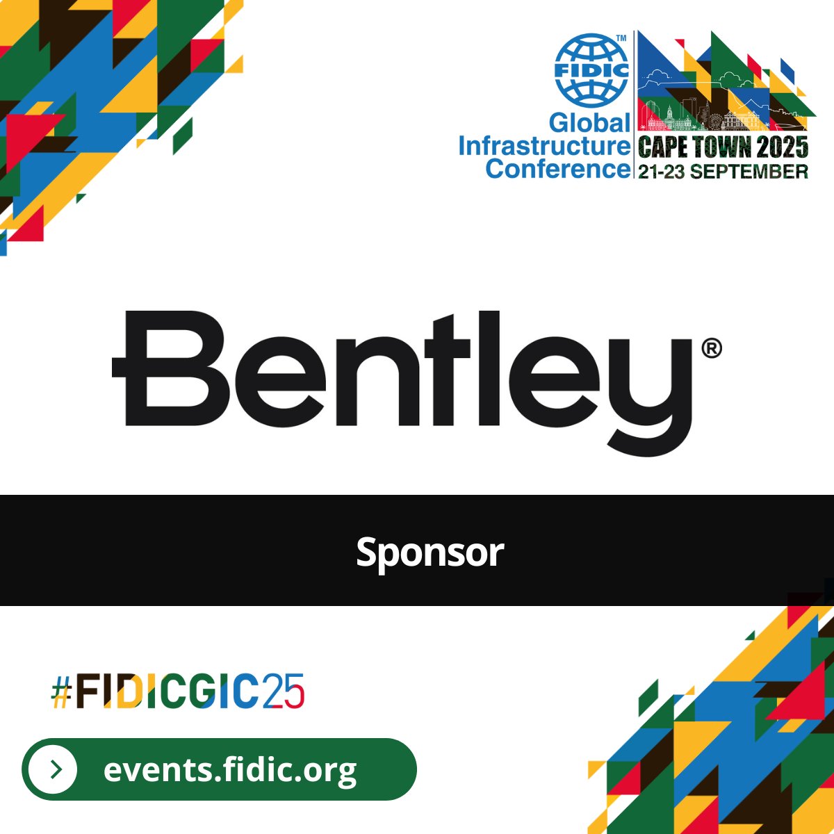 FIDIC's tweet image. 🌍 We're proud to welcome @BentleySystems as a sponsor of #FIDICGIC25 in Cape Town, 21–23 Sept!
Bentley’s digital solutions - from MicroStation to Infrastructure Cloud - are driving smarter infrastructure worldwide.
👉 events.fidic.org/gic25/7727784
#DigitalInnovation…