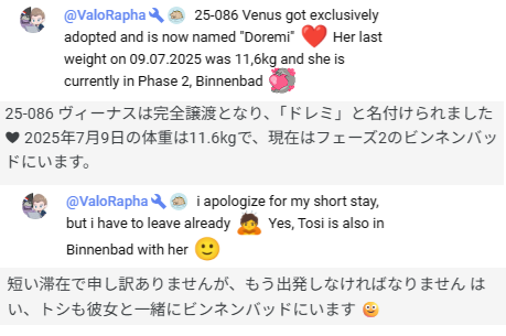 azarasi_info_nl's tweet image. 2025-07-16 F2チャット Valoさんより
■25-086 VenusがDoremiに改名(7/9 11.6kg)
■DoremiとTostiはPool13(Binnenbad)
※先ほど教えていただいたJeroen♂の性別も更新しています。お教え頂き、ありがとうございます🙇♀️
#アザラシ幼稚園