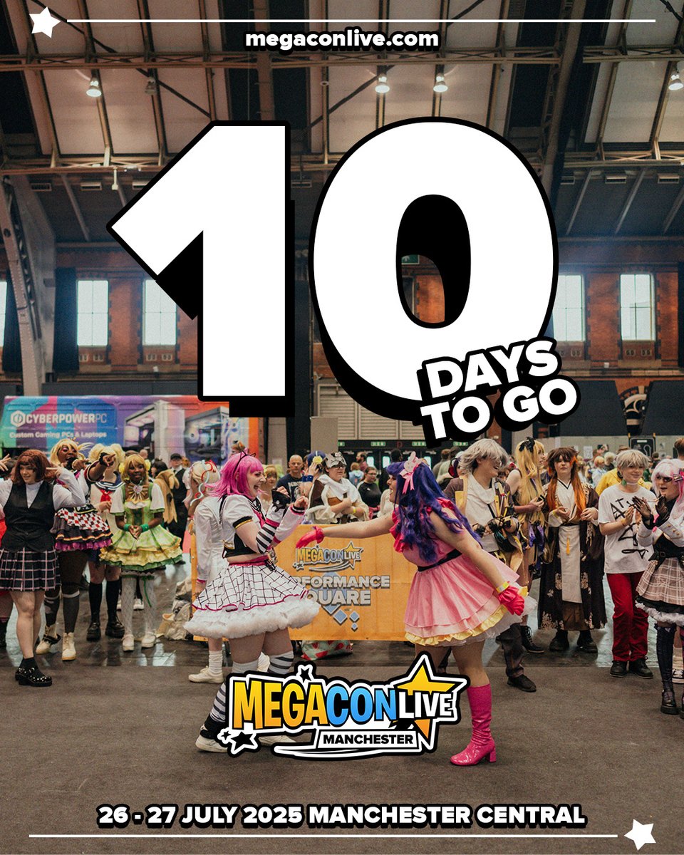 megaconlive's tweet image. 10 DAYS TO GO! Step into a world of pop culture and be the adventure MegaCon Live at Manchester Central ⭐️ Don’t miss out and us 26-27 July! 🎟️ Get your tickets at megaconlive.com