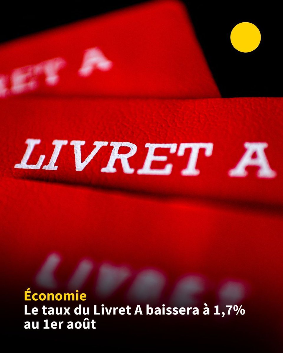 afpfr's tweet photo. Le taux du Livret A va de nouveau baisser cette année, à 1,7% à partir du 1er août, contre 2,4% actuellement, a annoncé le ministère de l'Economie, conséquence du niveau d'inflation relativement faible au premier semestre. https://t.co/tKOm8X69bL