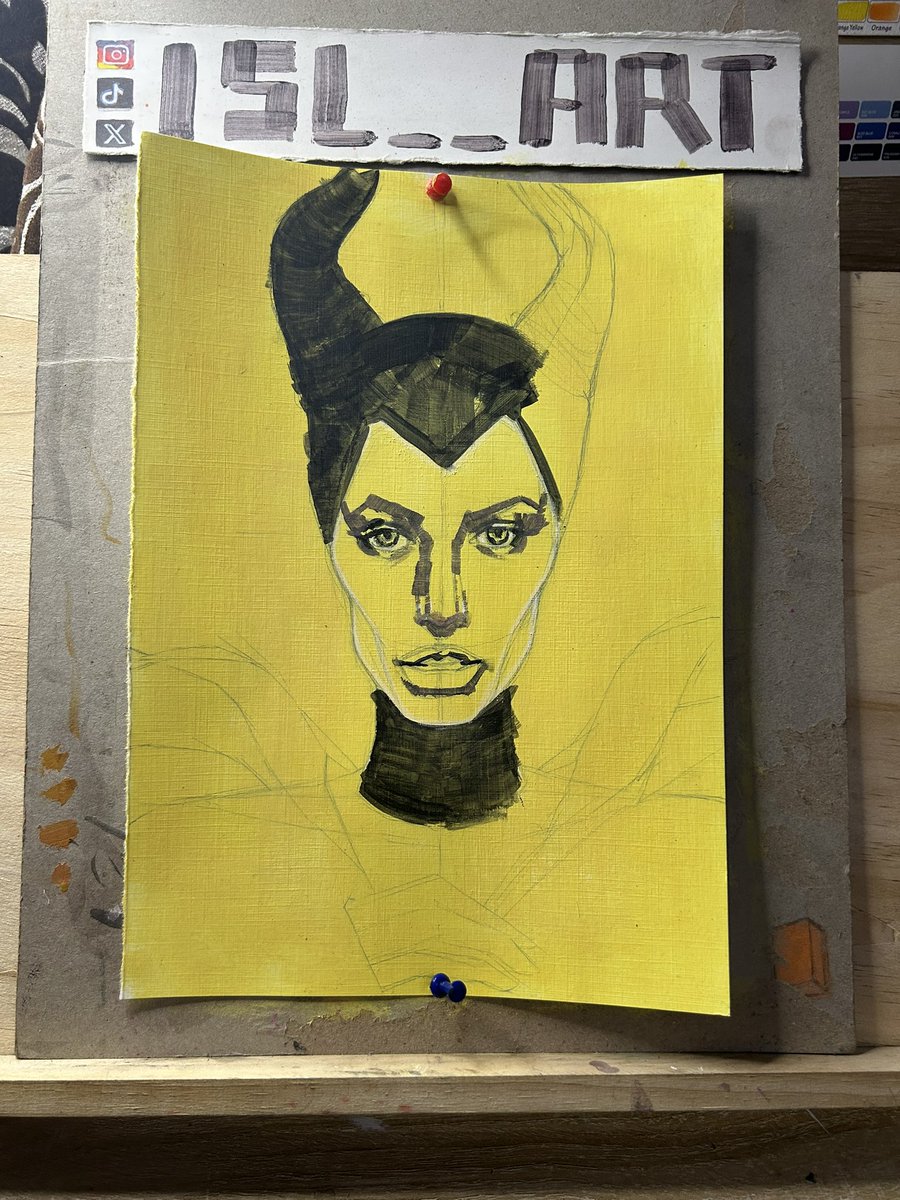 Loading up an acrylic Jolie painting as maleficent ‼️