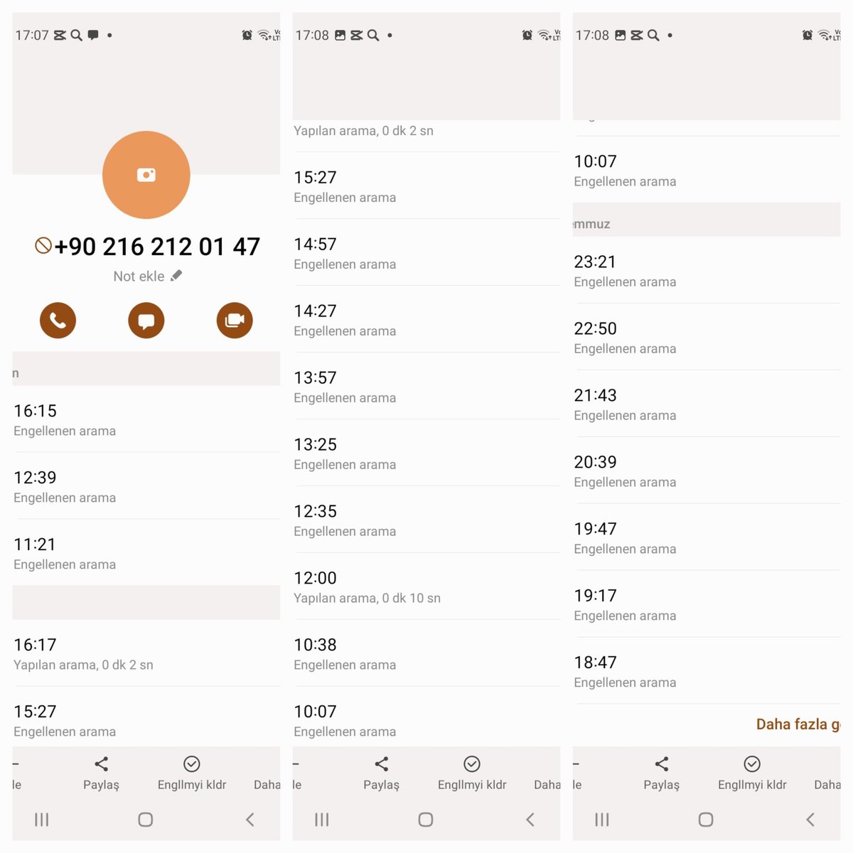 Bu nasıl bir rezalet
Otomatiğe bağlanmış.
Numarayı engellememe rağmen  aramaktan geri kalmamış.
Yeter ama.... 
<a href="/SiberayEGM/">Siberay</a> 
<a href="/istanbul_EGM/">İstanbul Emniyet Müdürlüğü</a>