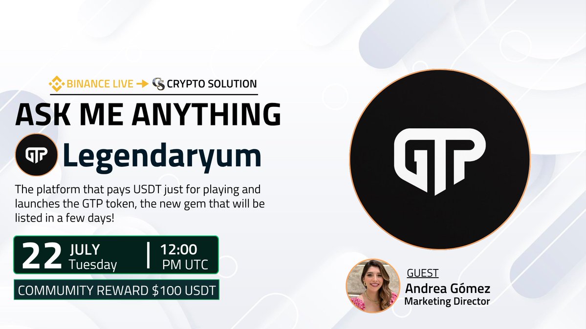 CryptoSolutionG's tweet image. 🔊We Are Present Next Exciting #BINANCELIVE AMA With 
Legendaryum #JoinUs 

⏰ Date    : 22th July 2025
🕒Time     : 12:00 PM UTC
💰Reward : 100$ USDT

💬 Guest : 
~ Andrea Gomez
[ Marketing Director ]

🏠Venue: binance.com/en/live/u/3262…
      
📣 𝗦𝗲𝘁 𝗿𝗲𝗺𝗶𝗻𝗱𝗲𝗿 :…