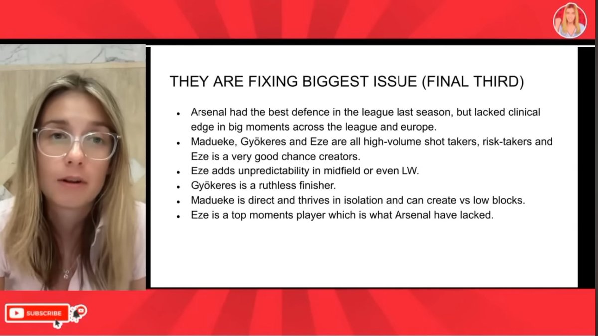 DGoonerSociety's tweet image. Save your sanity by including thoughtful non-Gooners in your feed. MU fan @AliceTalksFooty explains how AFC’s risk-taking additions who “finish their dinner” will fill gaps and raise the level at the club. @arsenalamerica youtu.be/4nhVgU1maEA?si…