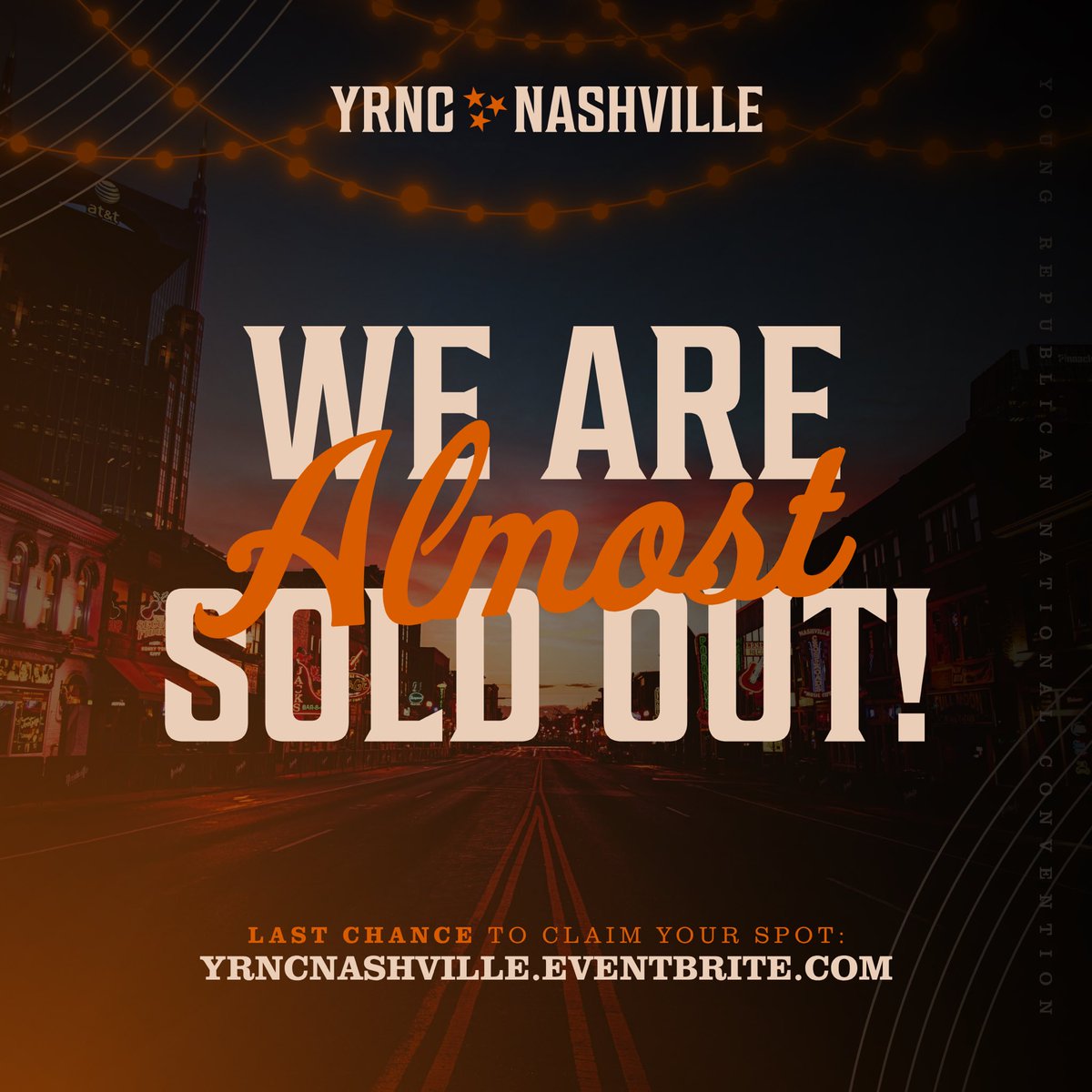 yrnational's tweet image. ๐จ Weโre almost at capacity! ๐จ
YRNC 2025 in Nashville is nearly SOLD OUT โ if you havenโt grabbed your ticket yet, this is your last chance!
๐ Lock in your spot NOW, before itโs too late: yrncnashville.eventbrite.com
#YRNC2025 #YRNCNashville #YoungRepublicans #YRsLead