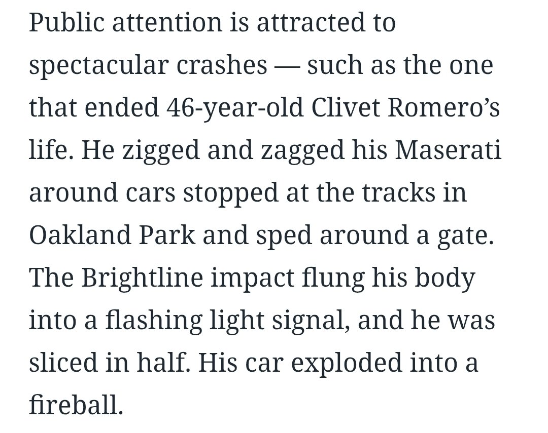 I'm a big fan of treating transportation deaths as an infrastructure failure but Brightline is constantly catching strays over FDOT's insane intersection design, local towns insisting on banning the use of the horn, and Florida drivers and pedestrians trying very hard to die