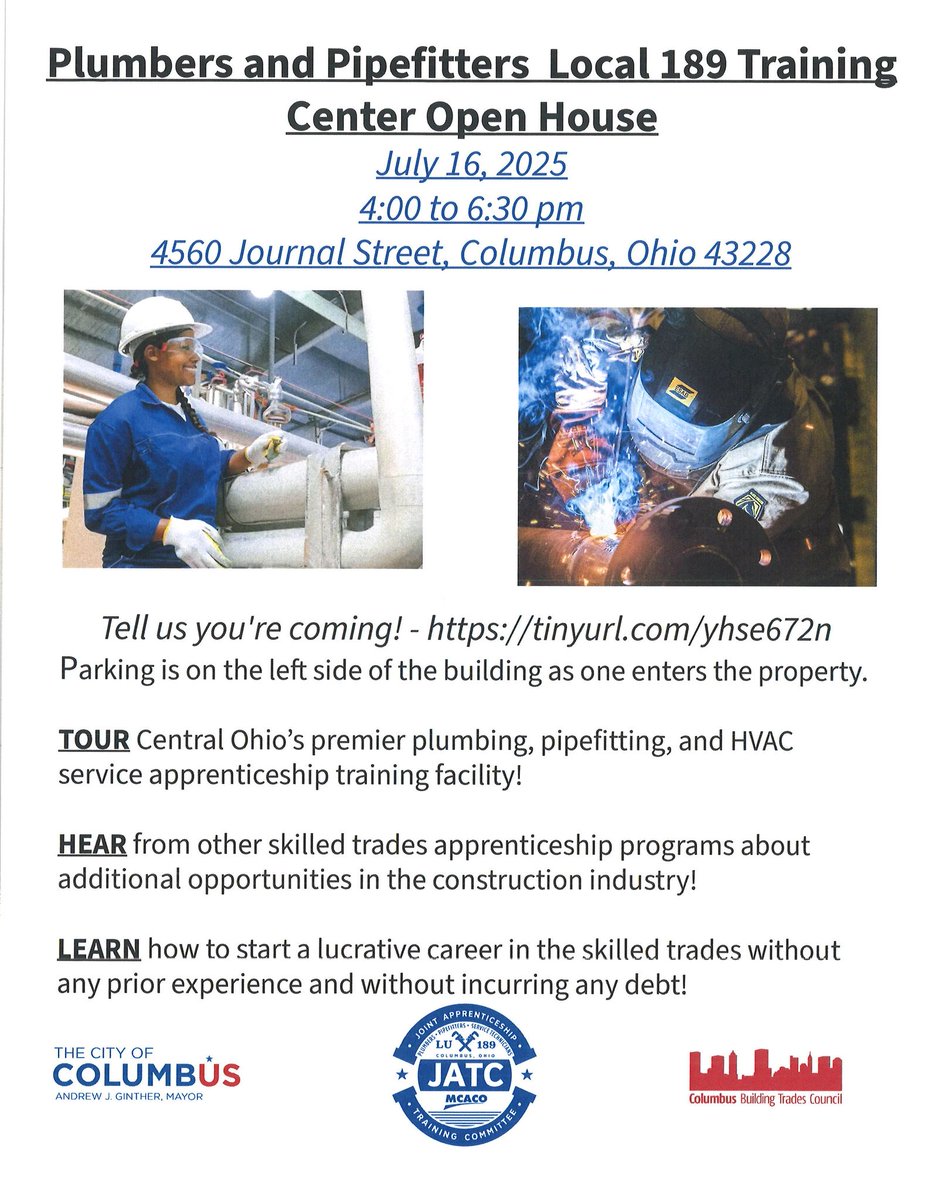 OhioTrades's tweet image. If you're in the Columbus area, stop by Plumbers & Pipefitters LU 189 today for their open house. Your new career is waiting for you!