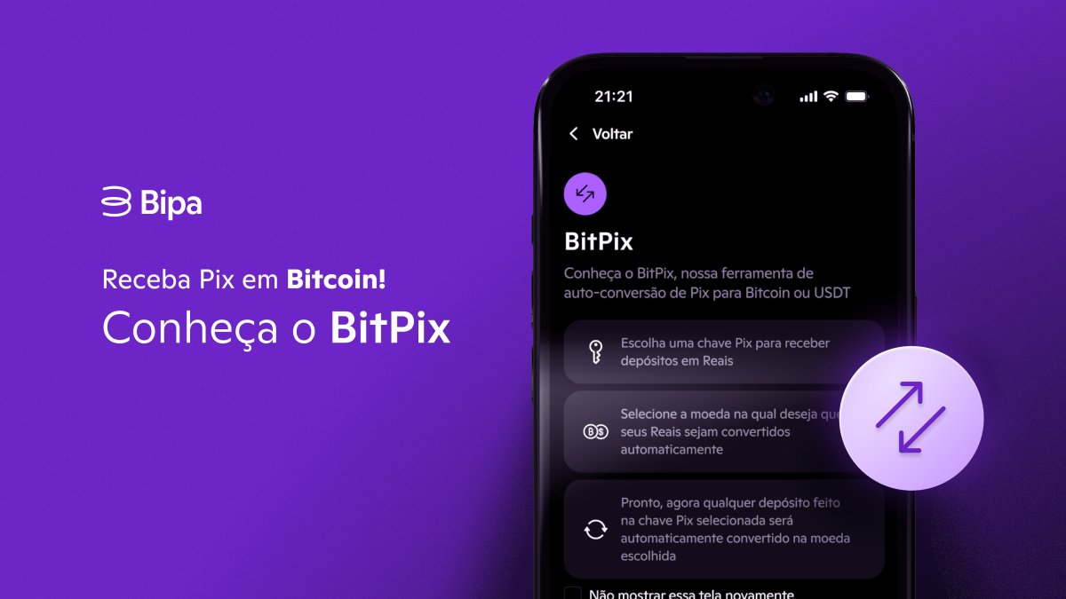 Na Bipa você pode comprar Bitcoin sem precisar abrir o app. É só criar uma  chave BitPix e começar a receber Pix direto em Bitcoin! ⚡
