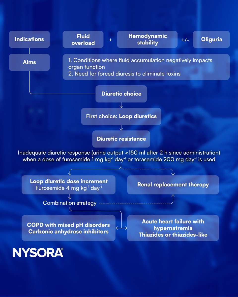 A fluid-overloaded ICU patient isn’t responding to furosemide - what’s next?

A new BJA review breaks down diuretic choices, resistance, and nephron physiology in critical care.

Read more in our Anesthesiology Manual: Best Practices &amp; Case Management
nysora.com/books/anesthes…
