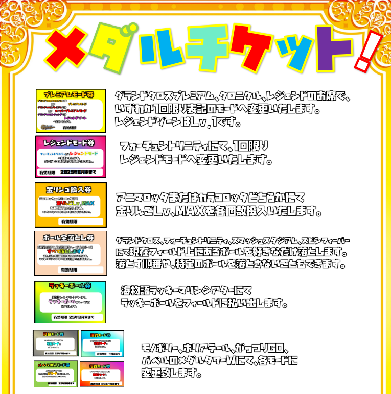 19周年祭限定のメダルチケットの概要です。 メダルチケットは基本的に