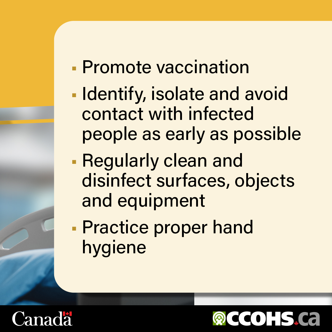 CCOHS's tweet image. Along with vaccination, these infection prevention and control measures can reduce the risk of contracting #measles in the workplace. ow.ly/IAFw50VuEKr