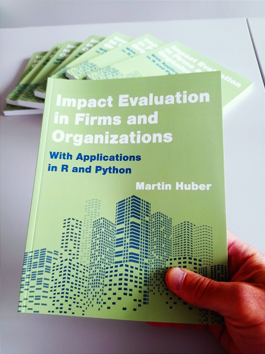 CausalHuber's tweet image. And here it is! Just received my author copies of my book Impact Evaluation in Firms and Organizations, out with @mitpress on Aug 5. It offers a compact overview of methods for evaluating interventions, like marketing campaigns, with R and Python examples: mitpress.mit.edu/9780262552929/…