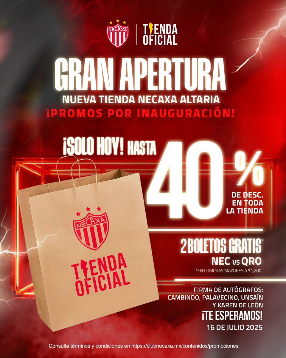 Club Necaxa (@clubnecaxa) on Twitter photo ¡Es hoy, es hoy, es hoy! 😍
Nos vemos esta tarde a partir de las 16:30 en la apertura de la nueva Tienda Necaxa en <a href="/CCAltaria/">Altaria Centro Comercial</a>. Te esperamos con promociones en productos y boletos, además de firma de autógrafos.
#FuerzaRayos ⚡ ¡Es hoy, es hoy, es hoy! 😍
Nos vemos esta tarde a partir de las 16:30 en la apertura de la nueva Tienda Necaxa en <a href="/CCAltaria/">Altaria Centro Comercial</a>. Te esperamos con promociones en productos y boletos, además de firma de autógrafos.
#FuerzaRayos ⚡