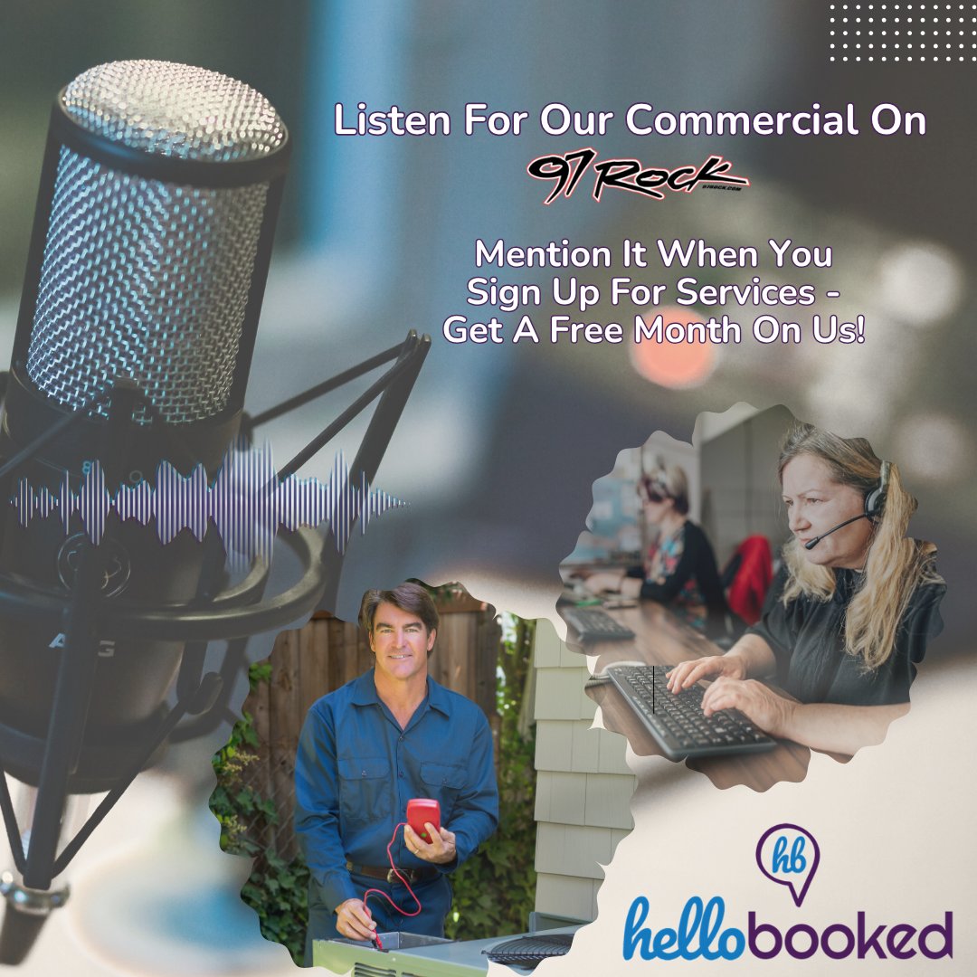 hellobookednow's tweet image. Heard us on 97 Rock? 

We’re HelloBooked - a 24/7 virtual reception team for HVAC, plumbing, electrical &amp;amp; roofing pros. 
We answer calls, book jobs &amp;amp; help you never miss a lead. Mention 97 Rock when you sign up &amp;amp; get 1 MONTH FREE! 

#HelloBooked #97Rock #BuffaloTrades