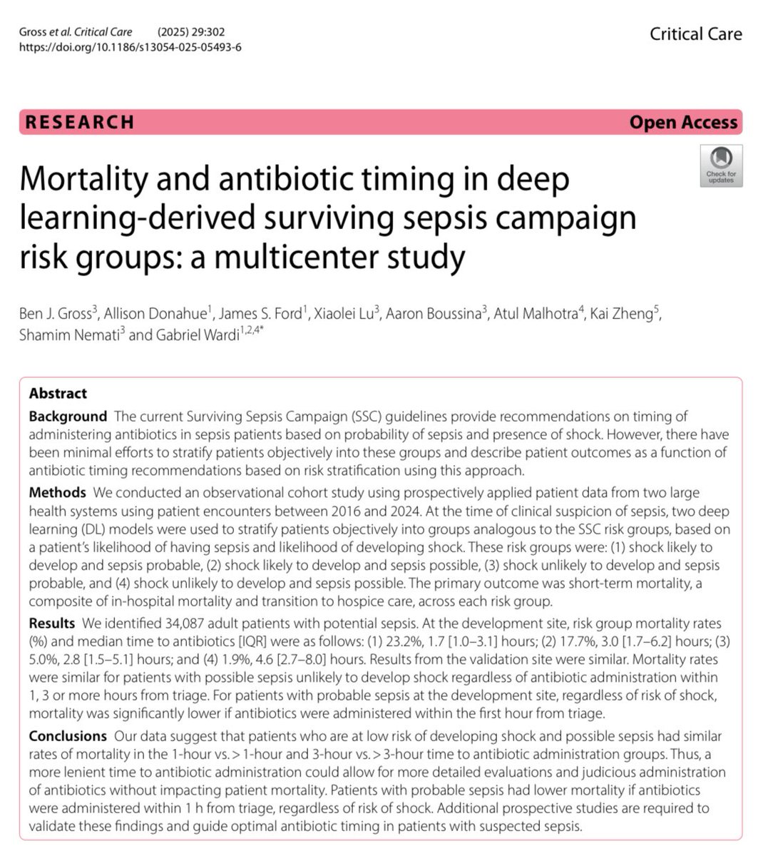 AliSMV7's tweet image. Mortality and antibiotic timing in deep
learning-derived surviving sepsis campaign risk groups.
doi.org/10.1186/s13054…