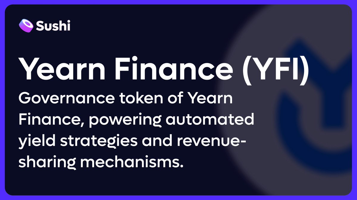 $YFI <a href="/yearnfi/">yearn</a>

Governance token of Yearn Finance
✅ Automates yield farming strategies
✅ Vaults source and optimize yield across DeFi
✅ One of the earliest DeFi protocols

Bringing auto-yield power to <a href="/katana/">Katana ⚔️</a>.