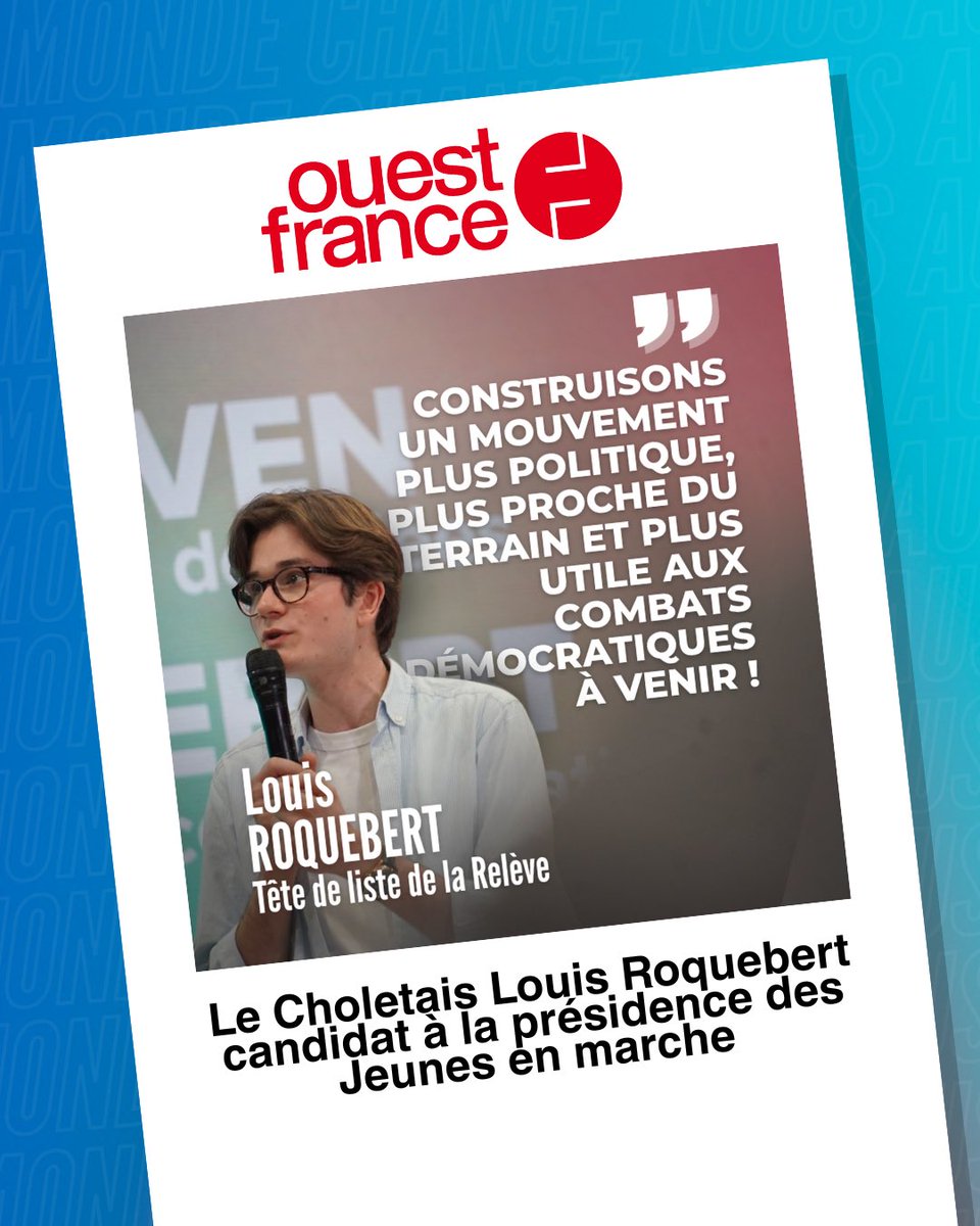 Louis Roquebert (@louis_rqbrt) on Twitter photo D’une adhésion à Cholet en 2017, à une candidature pour la présidence des <a href="/Jeunesenmarche/">Les Jeunes en marche</a>, j’ai grandi avec ce mouvement et un idéal : celui porté par <a href="/EmmanuelMacron/">Emmanuel Macron</a>.
Cet engagement m’a offert sans doute ce qu’il y a aujourd’hui de plus précieux pour moi : une expérience D’une adhésion à Cholet en 2017, à une candidature pour la présidence des <a href="/Jeunesenmarche/">Les Jeunes en marche</a>, j’ai grandi avec ce mouvement et un idéal : celui porté par <a href="/EmmanuelMacron/">Emmanuel Macron</a>.
Cet engagement m’a offert sans doute ce qu’il y a aujourd’hui de plus précieux pour moi : une expérience