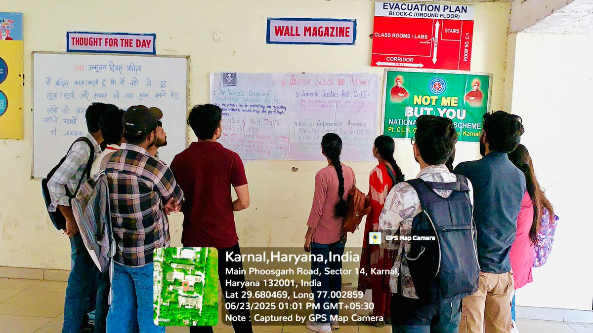 📍 Pandit Chiranji Lal Sharma Govt. College, Karnal
📆 23-27 June 2025
🧠 Activity No. 12 – International Anti-Drug Week
🎯 NSS ka Sankalp – Nasha Mukt Samaj ki Ore!
 Post-1 (23 June)
Anti-drug pledge and anti-drug laws displayed📜 on the notice board.