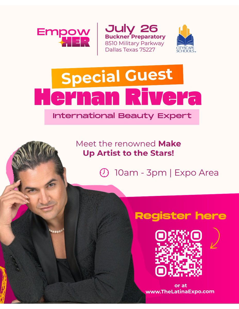 ✨ We’re thrilled to welcome special guest Hernan Rivera, International Beauty Expert and renowned Make Up Artist to the Stars, at the EmpowHER Latina Summit! ✨

Meet Hernan on Saturday, July 26 from 10 a.m. to 3 p.m. in the Expo Area at Buckner Preparatory.