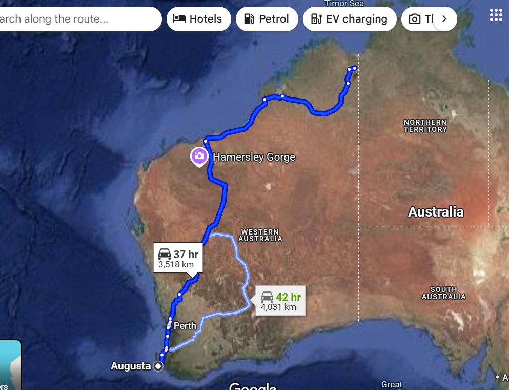 The American mind cannot comprehend driving for almost 37 hours and still being in Western Australia.