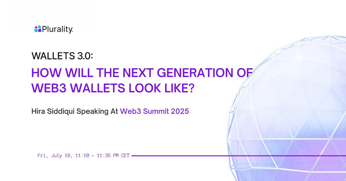 Plurality Network (@pluralityweb3) on Twitter photo We’re heading to Web3 Summit 2025 in Berlin!
This Friday, July 18, our Co-founder & CEO <a href="/identityonchain/">Hira Siddiqui</a> will share insights on Wallets 3.0: How will the next generation of Web3 wallets look like?
Join us to explore the future of user-centric Web3. We’re heading to Web3 Summit 2025 in Berlin!
This Friday, July 18, our Co-founder & CEO <a href="/identityonchain/">Hira Siddiqui</a> will share insights on Wallets 3.0: How will the next generation of Web3 wallets look like?
Join us to explore the future of user-centric Web3.