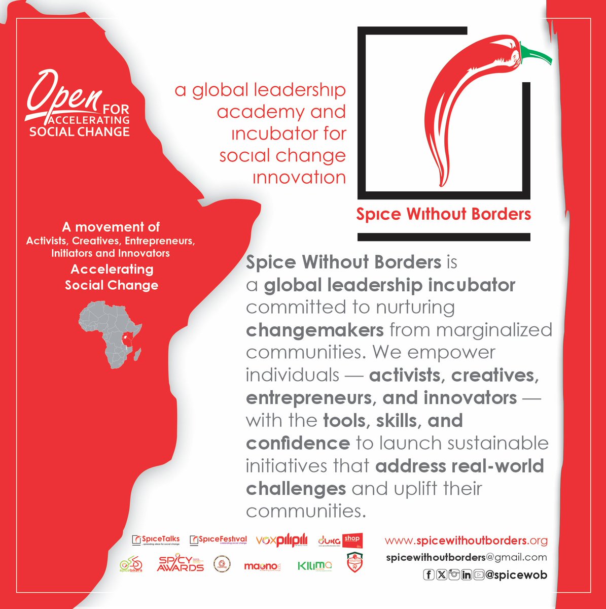 SpiceTalks's tweet photo. @spicewob is a global leadership incubator committed to nurturing changemakers from marginalized communities. We empower individuals—activists, creatives, entrepreneurs, and innovators—with the tools, skills, and confidence to launch sustainable initiatives. https://t.co/7Bj67huL7P
