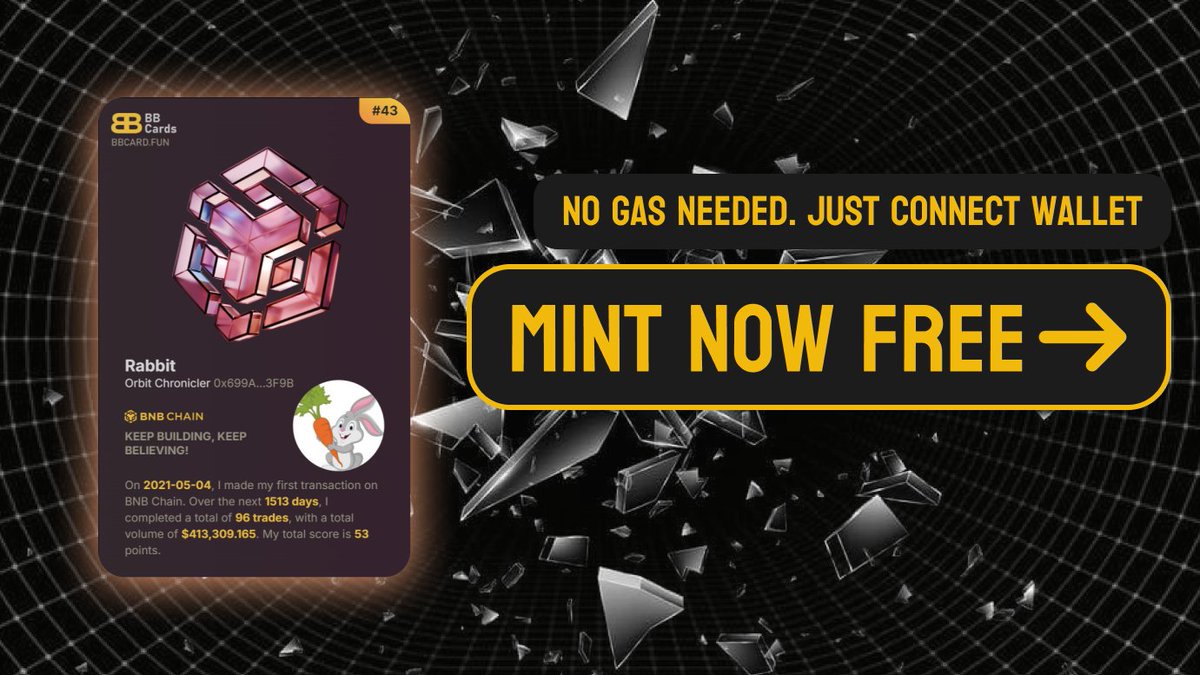 🎴 BBCARD - Mint your Builder Identity on BNB Chain!
📊 Your trades. Your volume. Your rank. Turn your on-chain story into a badge of honor.
🛠️ Mint your FREE BBCARD now 👉 bbcard.fun
🔁 RT + tag 2 friends &amp; flex your builder card!
🎁 Best posts win whitelist spots